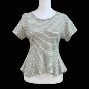 Lush Peplum Top Womens Small Grey White Striped Short Sleeve Crew Neck Shirt